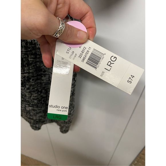 Studio One New York NWT Gray Flecked Sweater Dress Cowl Neck, Size Large, MP $74 - Picture 4 of 11